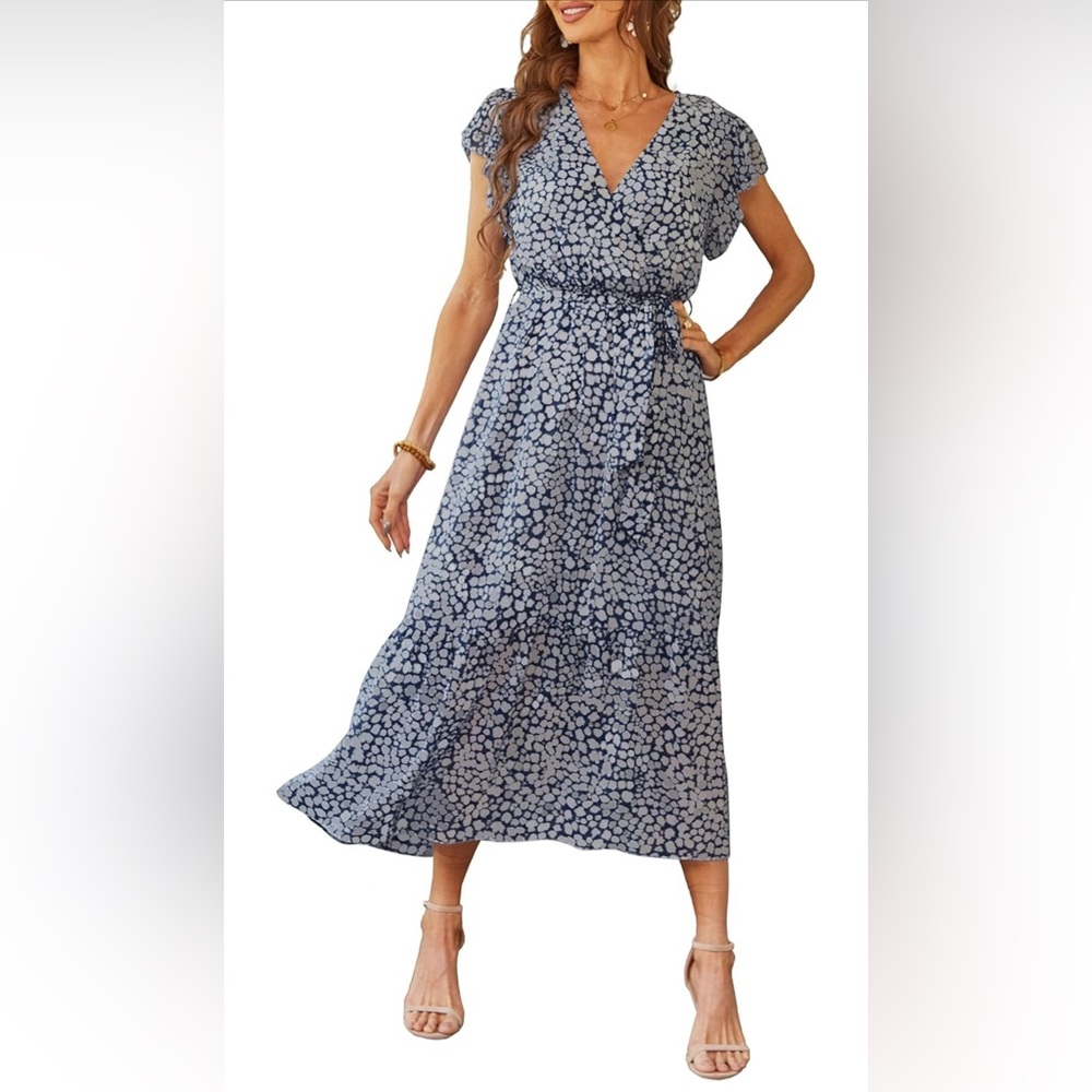 Elegant Blue Patterned Women's Dress